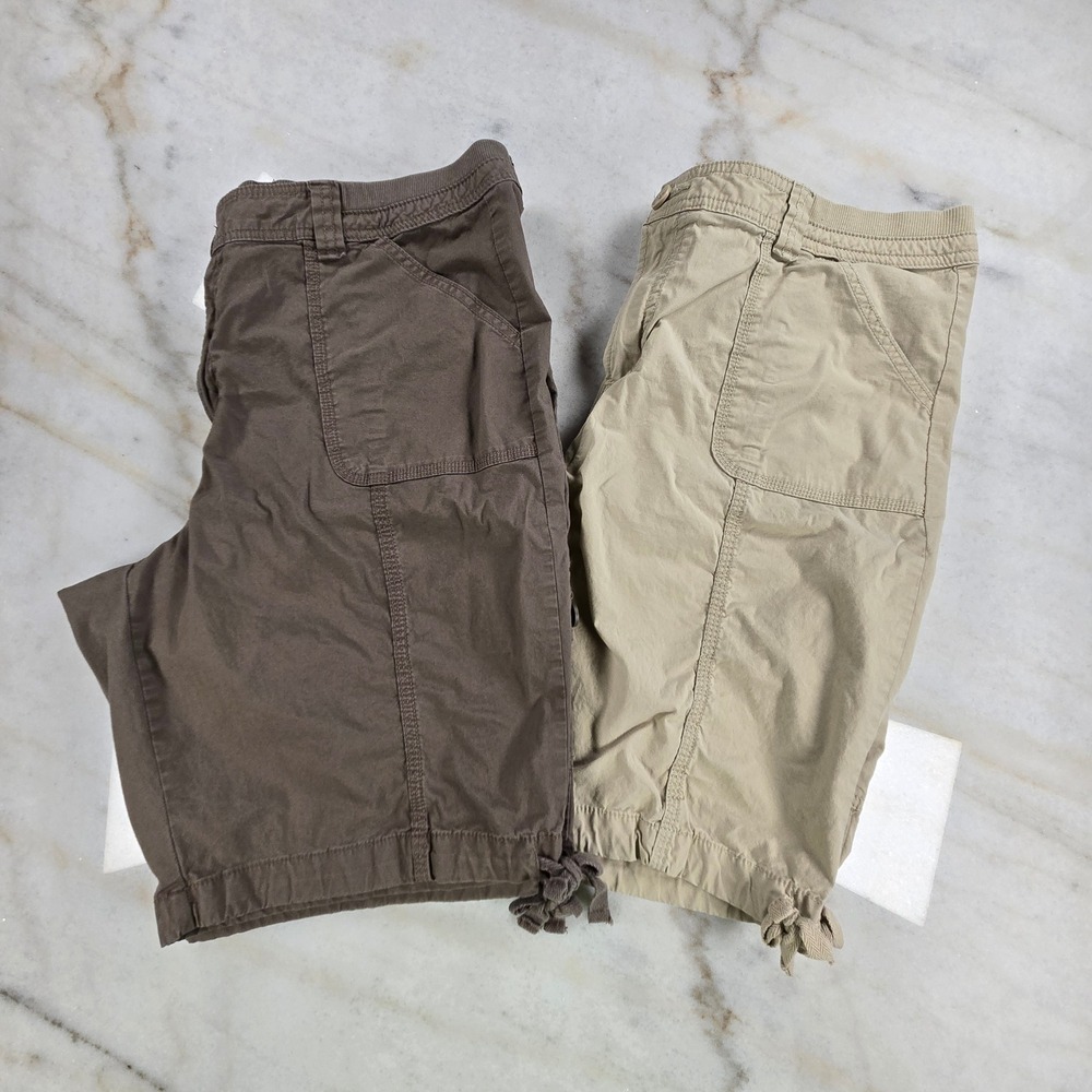 St John's Bay Cargo Shorts Womens 16 Brown Tan Drawstring Hem Gorpcore Utility